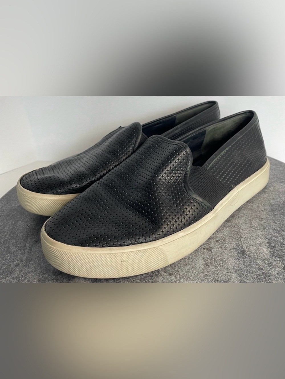 Vince Blair Black And White Leather Sneakers Slip On Shoes 36